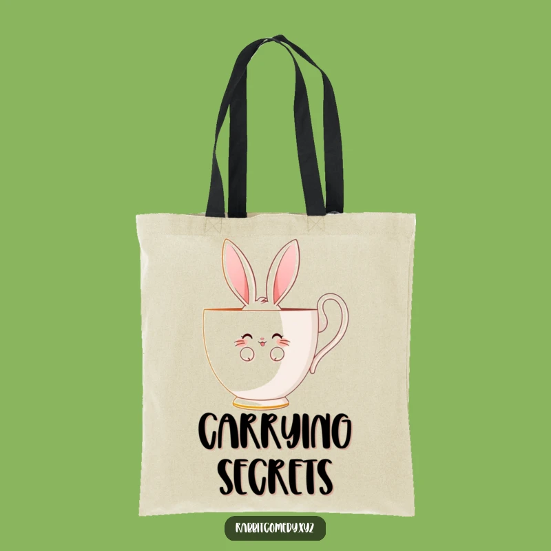 Funny Shy Rabbit Tote Bag - Teacup Carry-All - Charming Gift