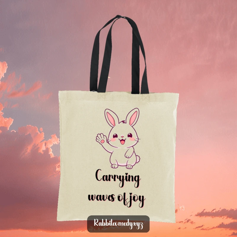 Funny Kawaii rabbit with a friendly paw raised in a joyful wave, perfect for this humorous tote bag.