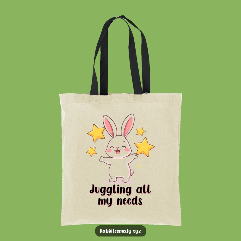 Funny Rabbit Juggling Stars Tote Bag: Carry Your Sparkle
