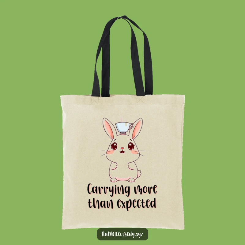 Funny Surprised Rabbit Tote Bag, Teacup Balance Design, Practical Humorous Accessory